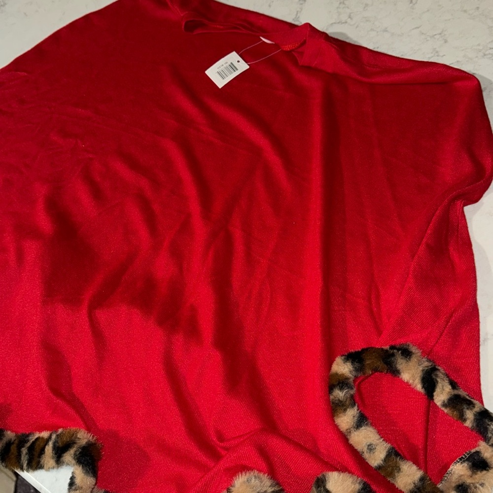 Red poncho with leopard trim!